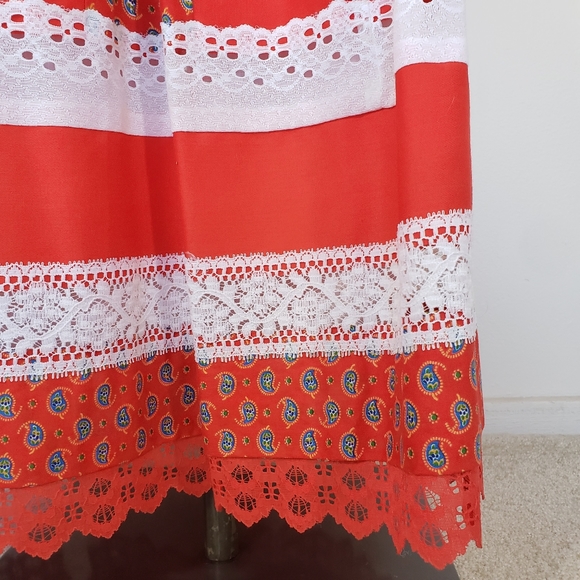 VTG Red Lace Handmade Maxi Skirt - Picture 3 of 9